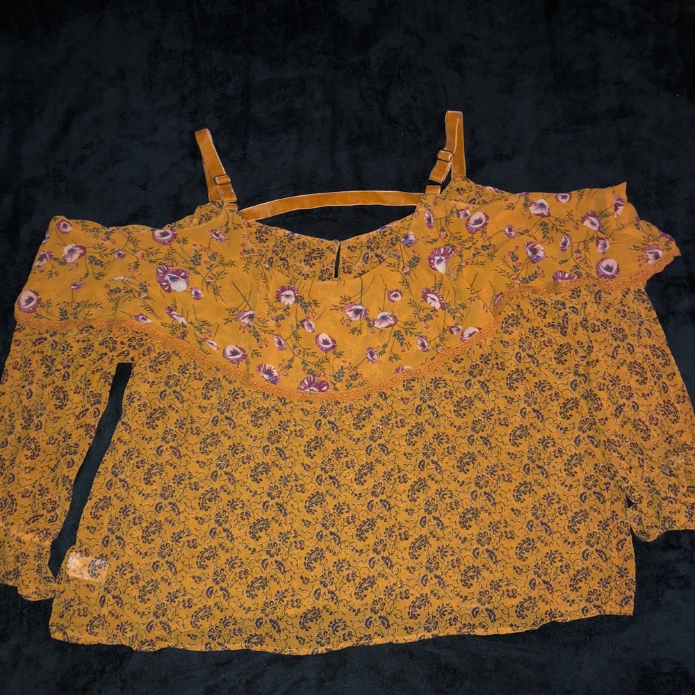 Xhilaration Cold Shoulder Mustard Floral Blouse 3X